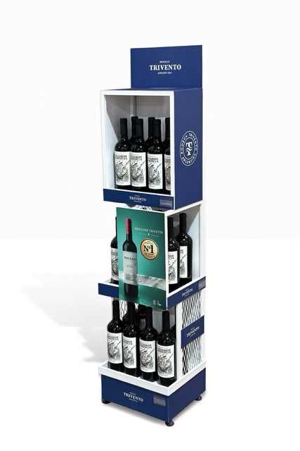 exhibidor metalico de botellas de vino Trivento