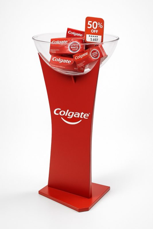 exhibidor para farmacia semiesfera de pie Colgate