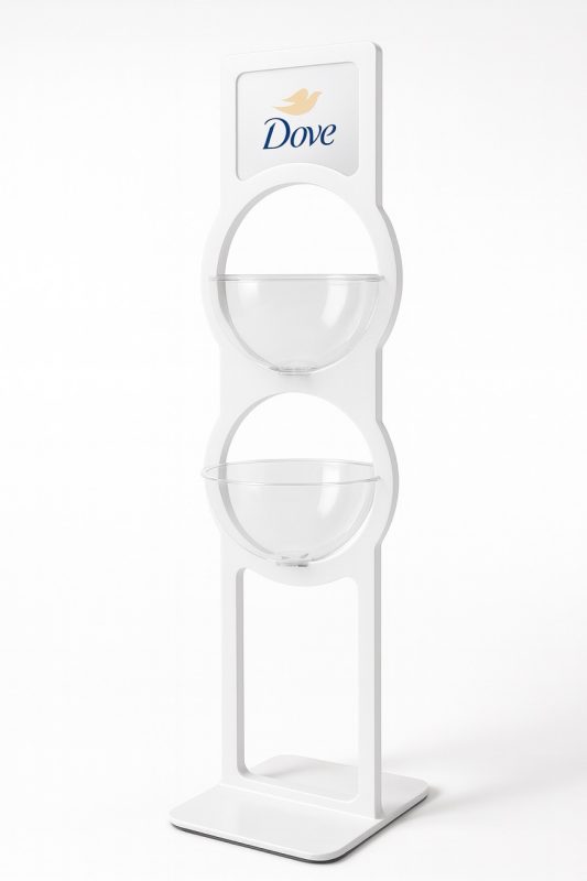 exhibidor para jabones semiesfera doble para farmacias Dove