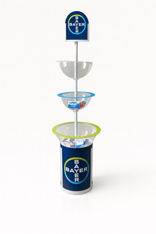 exhibidor semiesfera de pie plastico pet Bayer